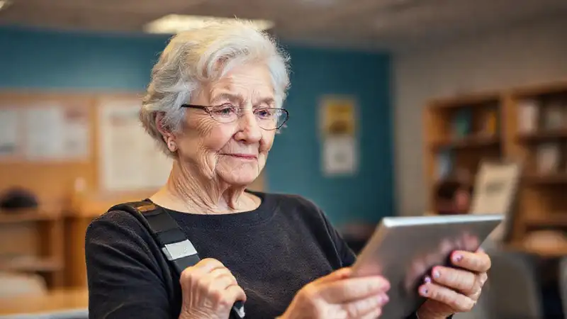 Una anciana aprende en un ambiente cálido