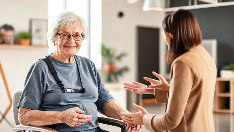Una anciana recibe apoyo experto y amable