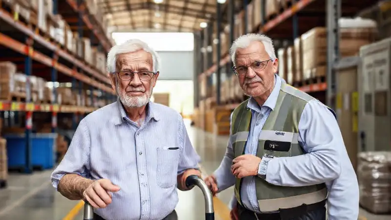 Un anciano usa asistencia en almacén