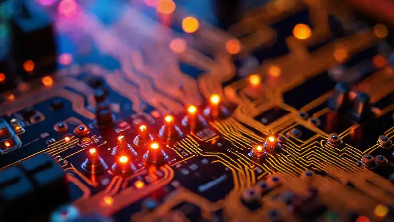 Placa de circuito futurista y vibrante