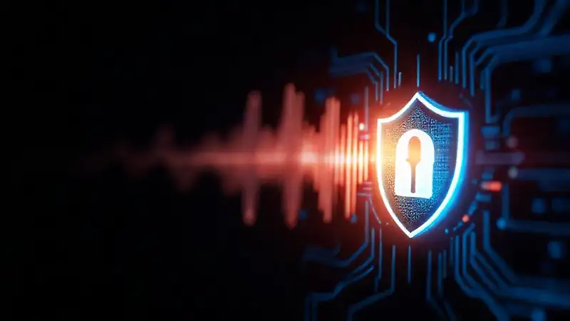 Seguridad digital futurista en oscuridad azul