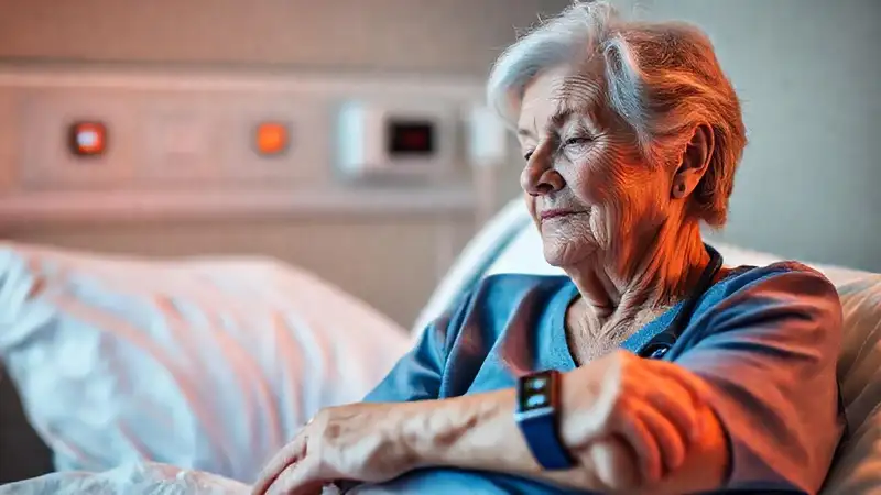 Una anciana recibe atención médica digitalmente amable