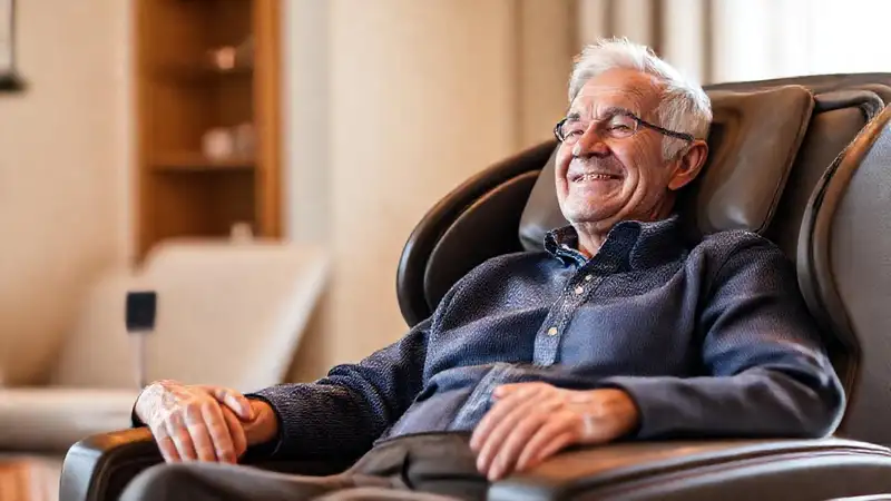 Un anciano disfruta de serenidad y confort