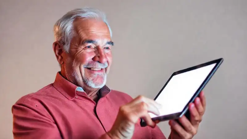 Un hombre mayor disfruta de la tecnología