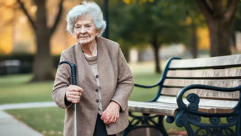 Una anciana tranquila descansa en el parque