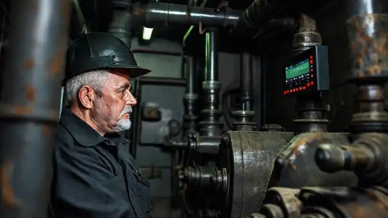 Técnico revisa válvulas en entorno industrial