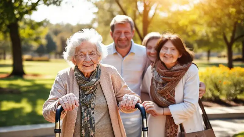 Una anciana sonriente disfruta de un día cálido
