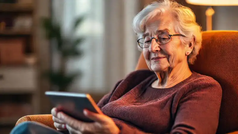 Una anciana disfruta de la tecnología pacífica