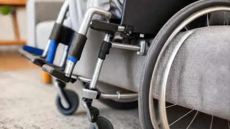 Silla de ruedas ergonómica azul y gris