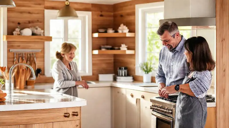 Una cocina cálida y funcional une generaciones