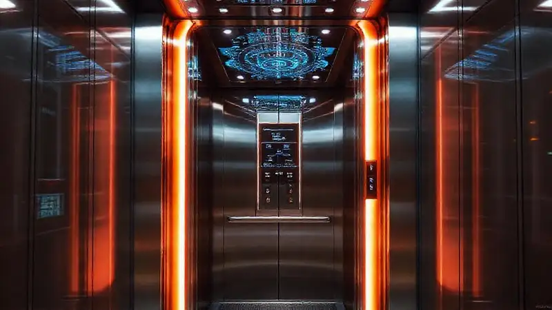 Elevador futurista, control digital y brillante