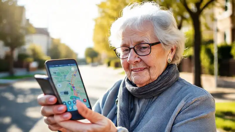 Una anciana usa el GPS amigable