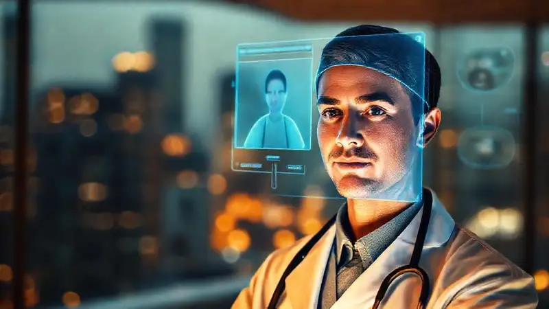 Doctor holográfico examina al paciente conectado