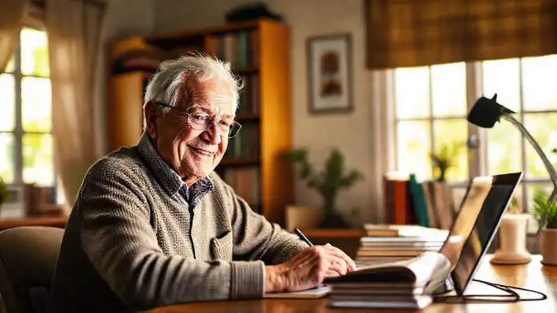 Un anciano publica con alegría digital