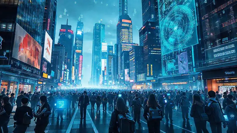 Una ciudad futurista resplandece en colores