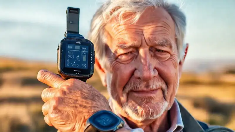 Un anciano usa tecnología útil con calma