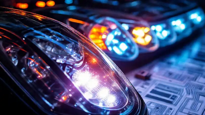 Luces automotrices: ingeniería detallada y colorida