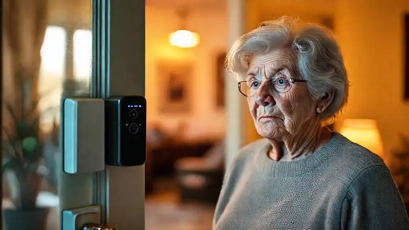 Una anciana vigilante en su hogar