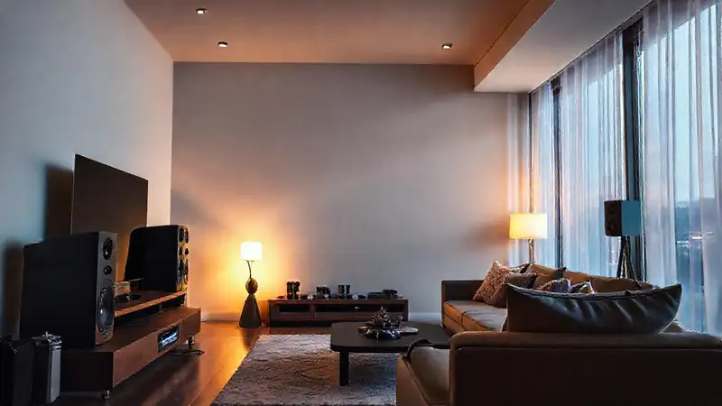 Un salón moderno emite sonido vibrante y sereno