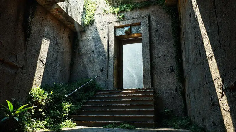 Un ascensor de piedra surrealista y vibrante