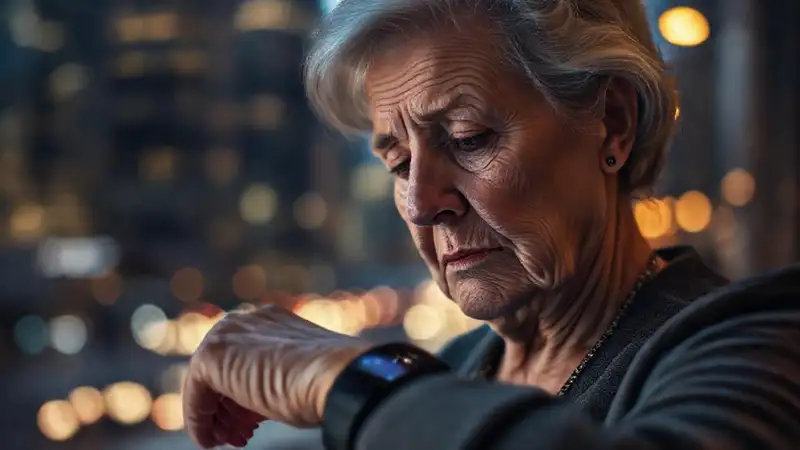 Mujer mayor, smartwatch, ansiedad digital sutil