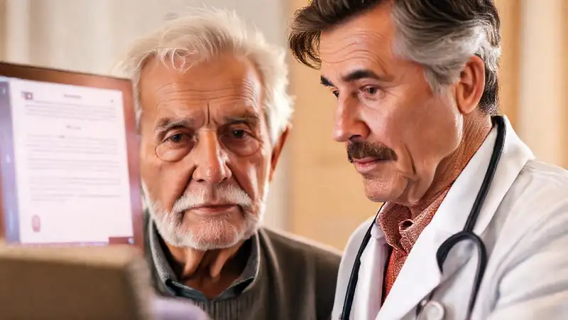 Médicos atienden paciente anciano en telemedicina