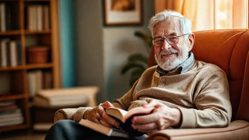 Un anciano encuentra confort y serenidad
