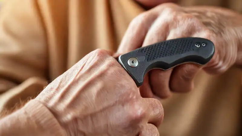 Manos mayores usan diseño ergonómico moderno