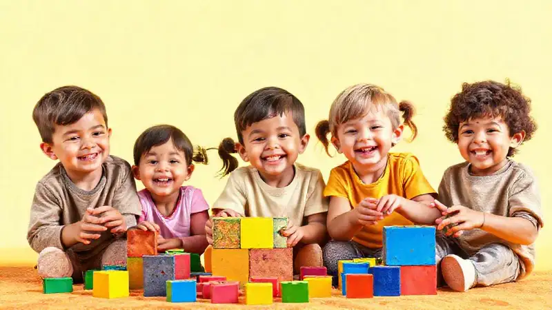 Niños felices juegan con colores vibrantes