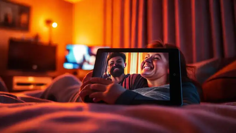 Una persona feliz disfruta una película cálida