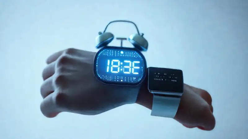 Reloj despertador futurista ilumina la mañana