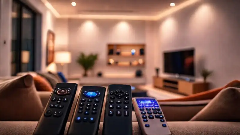 Un salón moderno con luces cálidas