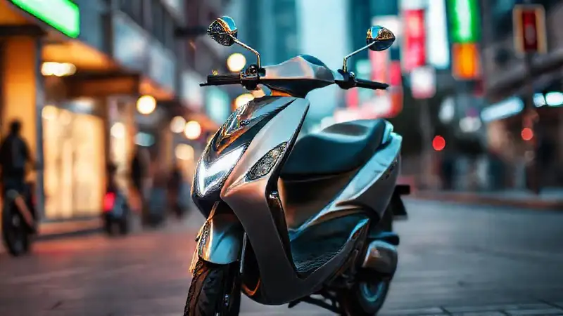 Scooter moderno resplandece en la ciudad